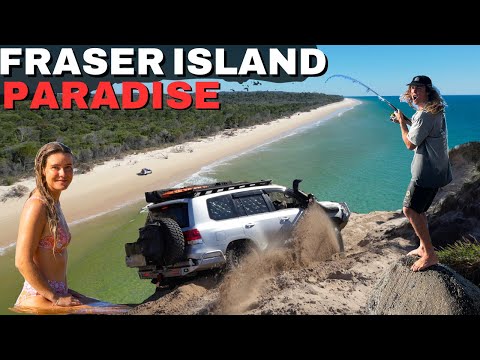 FRASER ISLAND MADNESS! CATCHING HUGE TUNA 50m off the beach & BEST beach camp in Aus? 4x4 & fishing