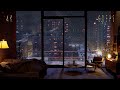 (Night Version For Sleeping) NYC Heavy Snowfall In A Cozy Apartment | 4K |  60FPS