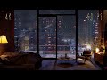 Night Version For Sleeping NYC Heavy Snowfall In A Cozy Apartment 4K 60FPS