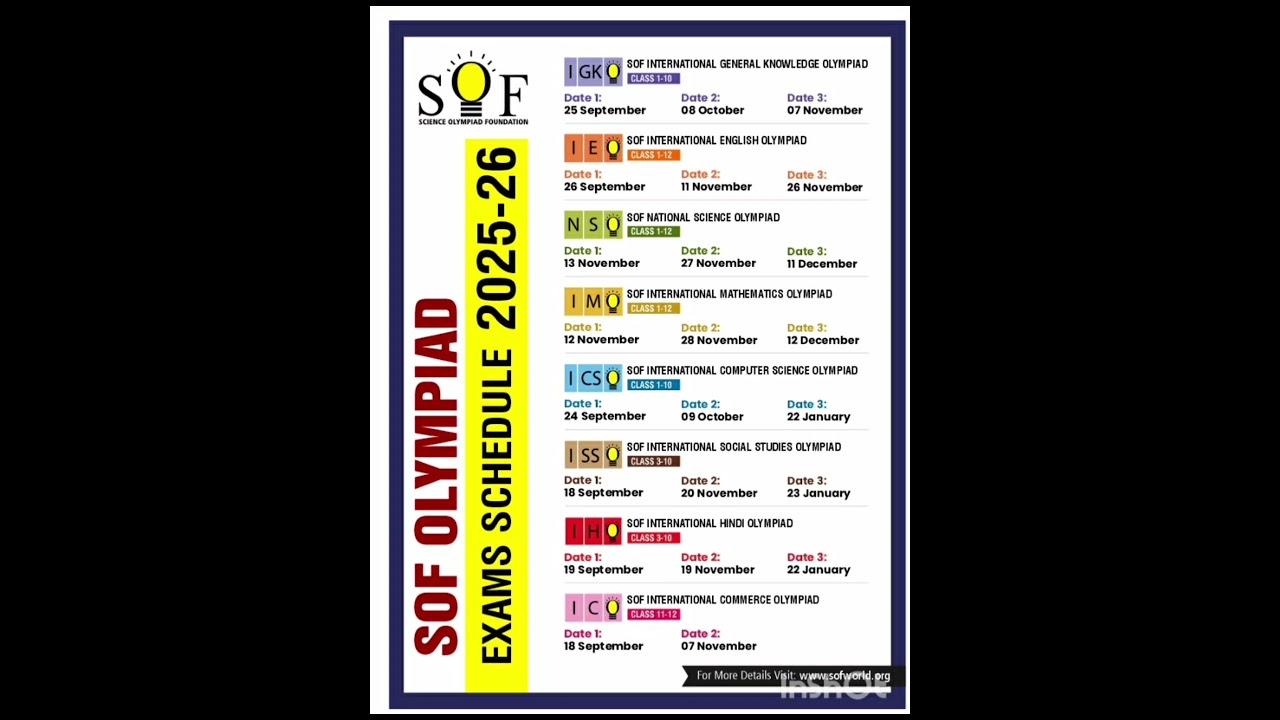 Sof Olympiad Timetable 2025-26 #olympiad #science #maths #english