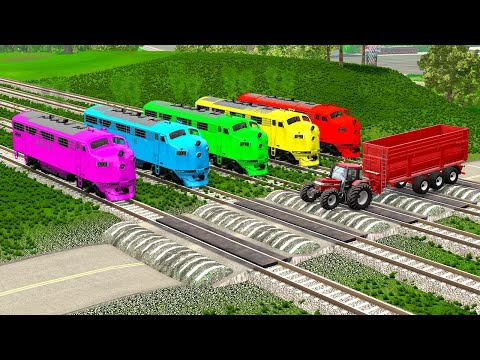 Cars and Trucks Crossing Train Tracks - Car vs Speed Bumps vs Rails - BeamNG.Drive