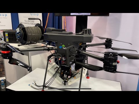 Tethered drone 5G/LTE mobile network tower at CCA 2022 in Portland, Oregon USA by Teltech XTD-120
