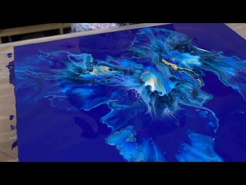 Acrylic pouring - WOW! Dark Blue base - large canvas fluid painting