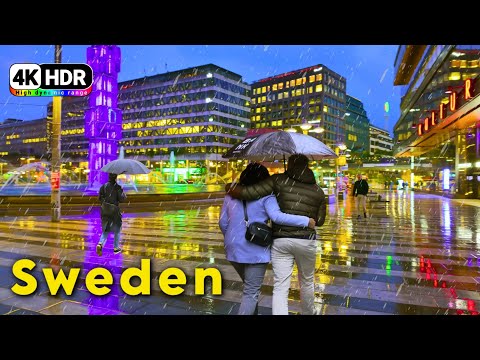 Evening Rain Walk in Central Stockholm, Sweden 🇸🇪 | 4K HDR Night Stroll