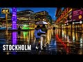 Evening Rain Walk In Central Stockholm Sweden 4K HDR Night Stroll