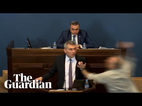 Georgian MP punched in the face at dispatch box during parliamentary debate