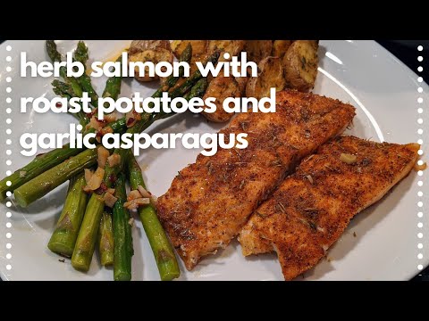 Herb Salmon with Roast Potatoes and Garlic Asparagus Recipe | #easyweeknightmeal