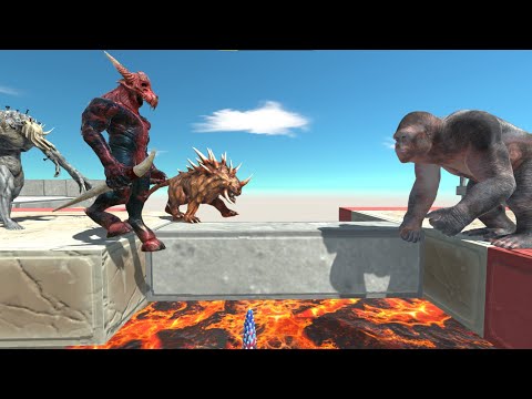 Old Goro vs Scourge, Hellhound and Kozarog the Demon on Lava - Animal Revolt Battle Simulator