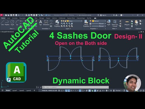 AutoCAD Dynamic Block | 4 Sashes Door Design II (Both side Swing)