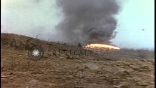 US Marine flame thrower shoots flames in a Japanese cave emplacement in Iwo Jima,...HD Stock Footage