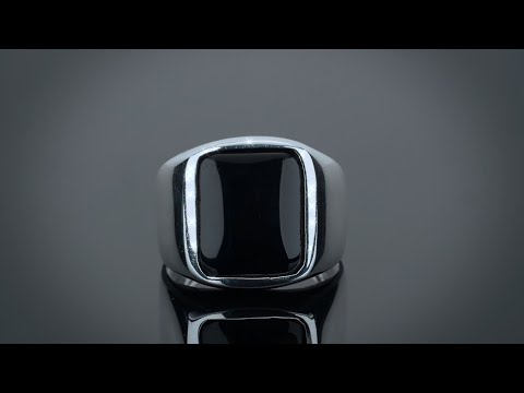 Men's Classic Traditional Black Onyx Rectangle Signet Ring Sterling