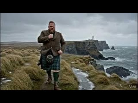 Scotsman Walking Wearing Kilt On Cantick Head On Winter History Visit To Orkney Islands Scotland