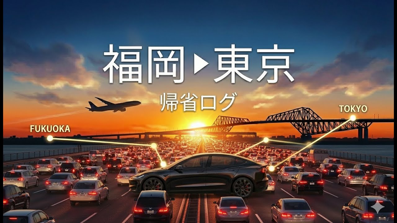 【テスラEVライブ】福岡→東京 ロードトリップ｜電気自動車で日本縦断・復路｜雪が降る中のドライブ  v4