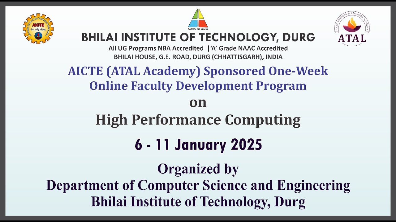 AICTE ATAL Academy Sponsored One Week Online FDP on High Performance Computing 6-11 January 2025