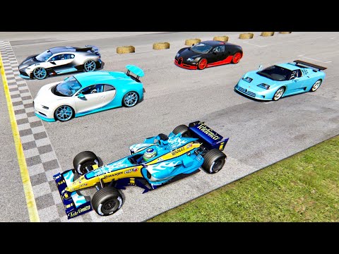 Renault F1 2005 vs Bugatti Supercars - Old Monza