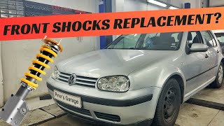 VW Golf 4 Front shock absorber, spring and strut support mount replacement