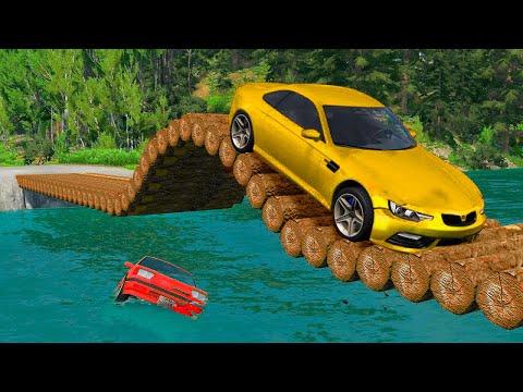 Cars vs High Speed Bumps on Log Bridge - Cars Vs Deep Water - BeamNG.Drive