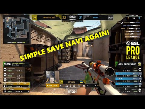 S1MPLE AMAZING 4KILLS AWP SAVING NAVI AGAIN - NAVI VS MIBR - ESL PRO LEAGUE GROUP C - CSGO BEST CLIP