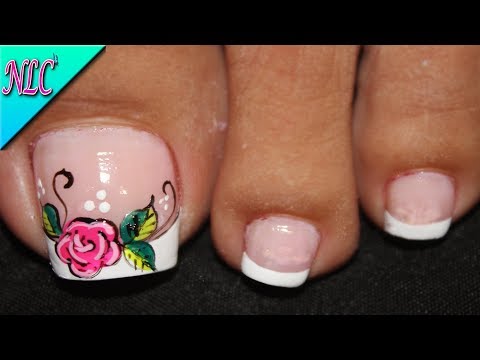 DISEÑO DE UÑAS PARA PIES ROSAS Y FRANCÉS PARA PRINCIPIANTES – ROSES NAIL ART – NLC