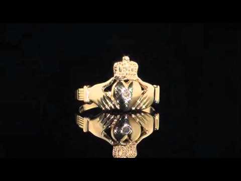 Men's Diamond Claddagh Ring - 10K Yellow Gold | MyJewelryBox