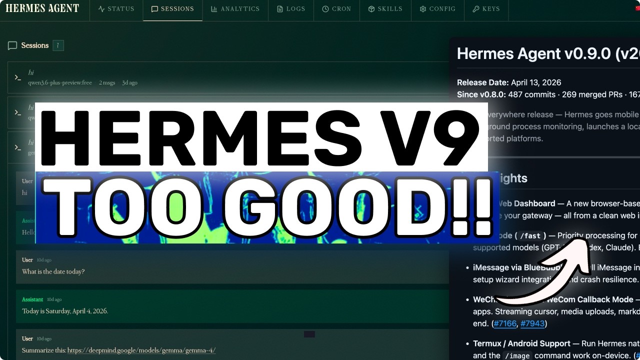 Hermes Agent V0.9.0 (New Upgrades) + Free APIs: BYE OPENCLAW! New Web UI,Fast Mode & MORE!