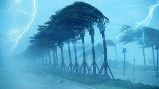 💤 Fall Asleep Quickly with Terrible Hurricane 🌫 Strong Winds, Heavy rain &amp; Thunder at Night