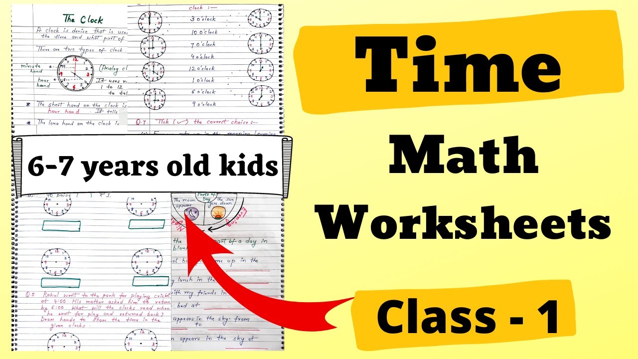 Time Math Worksheet for Class 1| Maths Worksheet For Class 1 Ch- Time| Worksheet on Time for Grade 1