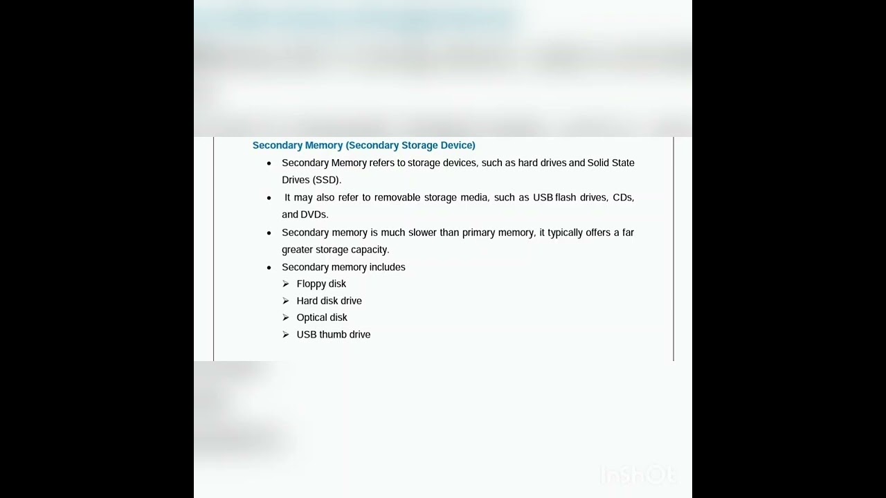 Secondary Memory (Secondary Storage Device)