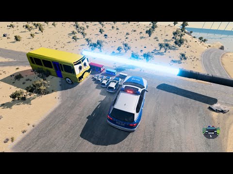 Big & Small Police Cars & Bus vs Giant Laser - BeamNG.drive
