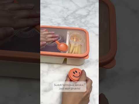 Gambar Picas Smiley Kotak Makan 2 Sekat Dengan Wadah Saus 900 ml - Hijau
