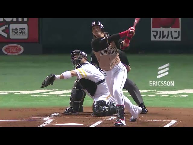 【CS Final】1回表 ファイターズ陽 ホークスエース・攝津からライトスタンドへ先制のソロホームラン!! 2014/10/17 H-F