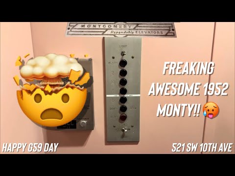 FREAKING EPIC!! Antique 1952 Montgomery Black Button Traction Elevator at 521 SW 10th Portland, OR