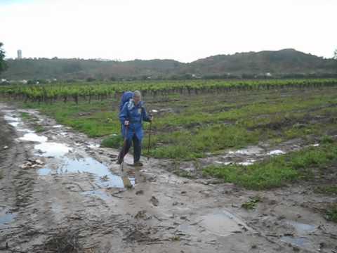 walking through the mud and rain out of santarem - camino portuguese