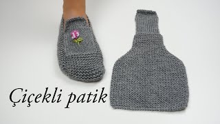 İki şişle kolay örgü patik /çiçek nakışı / örgü modelleri / bay-bayan örgü patik / Figen Ararat