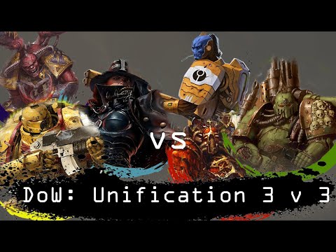 Dawn of War Uni 3 v 3  Tau, Death Guard, World Eaters vs Chaos Demons, Witch Hunters, Imperial Fists