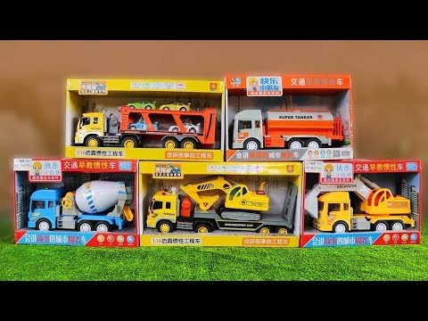 Construction Vehicles toys for kids: Toy UNBOXING - MB Excavator Dump Truck Cement Mixer Loader