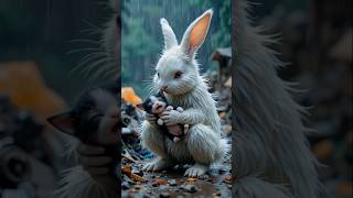 Hero Rabbit Helps Poor Kitten 🐰 #RabbitRescue #CuteAnimals #AnimalRescue