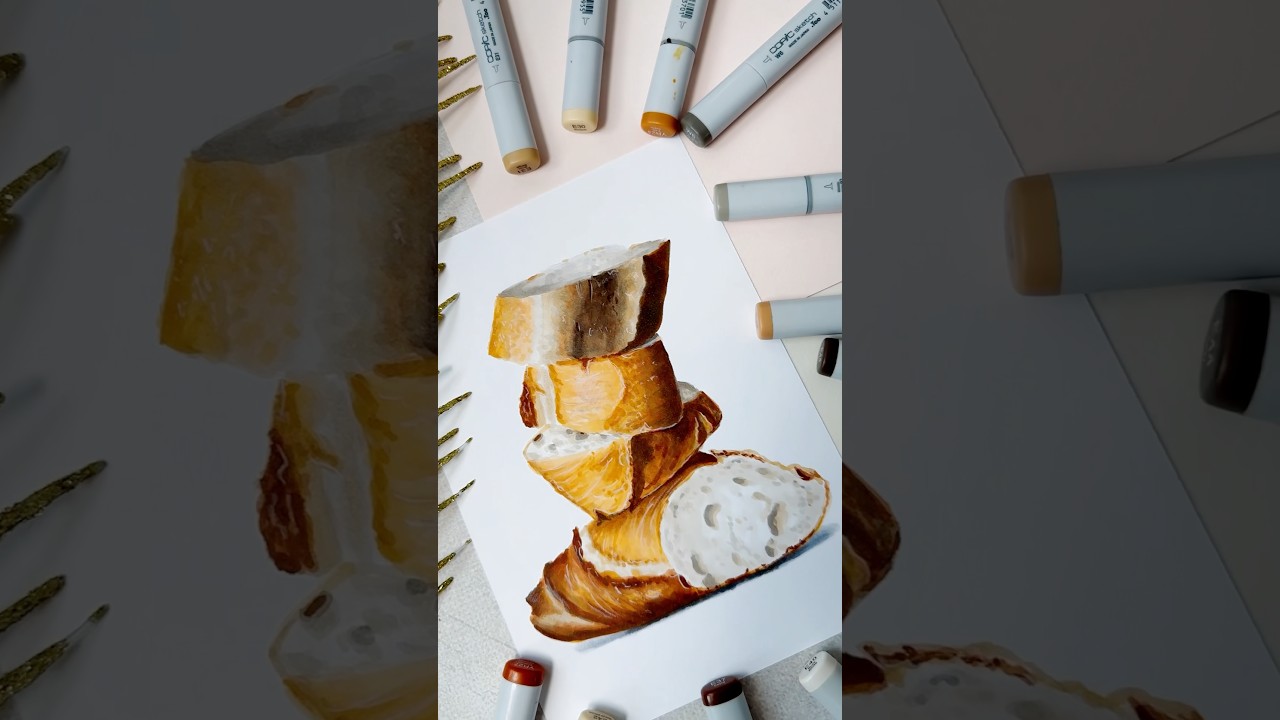Baguette 🥖 Marker Food Illustration / Food Sketch #shorts