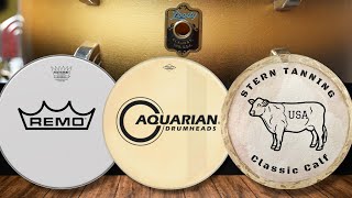 Video thumbnail for Remo Ambassador, Aquarian Vintage vs Calfskin! - Demo on a Leedy Broadway Standard by Eddie Avakian