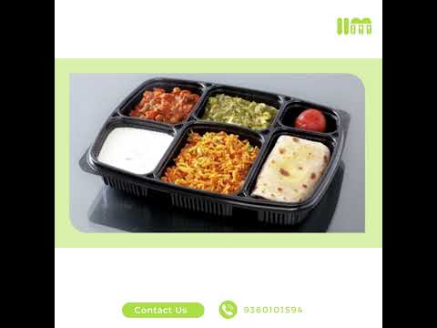 Size: <5 inch white,black oracle 6cp meal tray, for takeaway