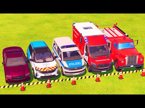 PEUGEOT, DODGE POLICE CARS & AMBULANCE EMERGENCY VEHICLES TRANSPORTING ! FS22