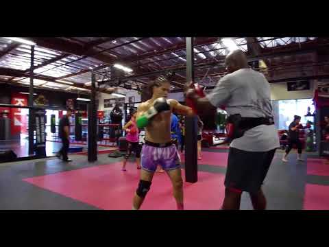 Eddie Abasolo WBC Champ on the mitts with Barry Robinson at CSA Gym in California