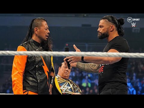 Roman Reigns takes out Shinsuke Nakamura during his post WrestleMania address on WWE SmackDown! 😲