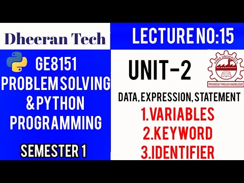 Ge8151problem Solving And Python Programmingpsppmanojkumar Lecturesvariable Keyword Identifier