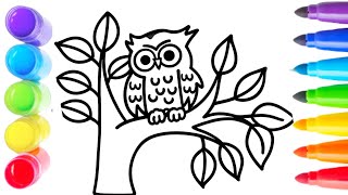 How to Draw a Cute Owl on a Tree | Easy Owl Drawing for Kids | Step by Step🌈🦉