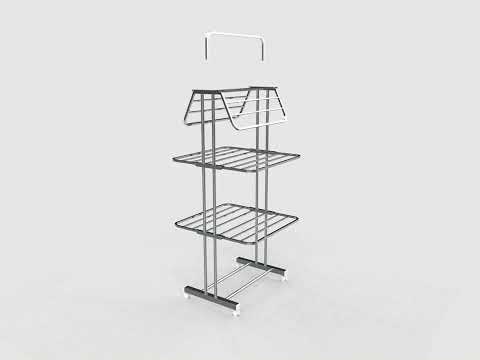 Blue stainless steel 3 layer drying cloth stand, shape: rect...