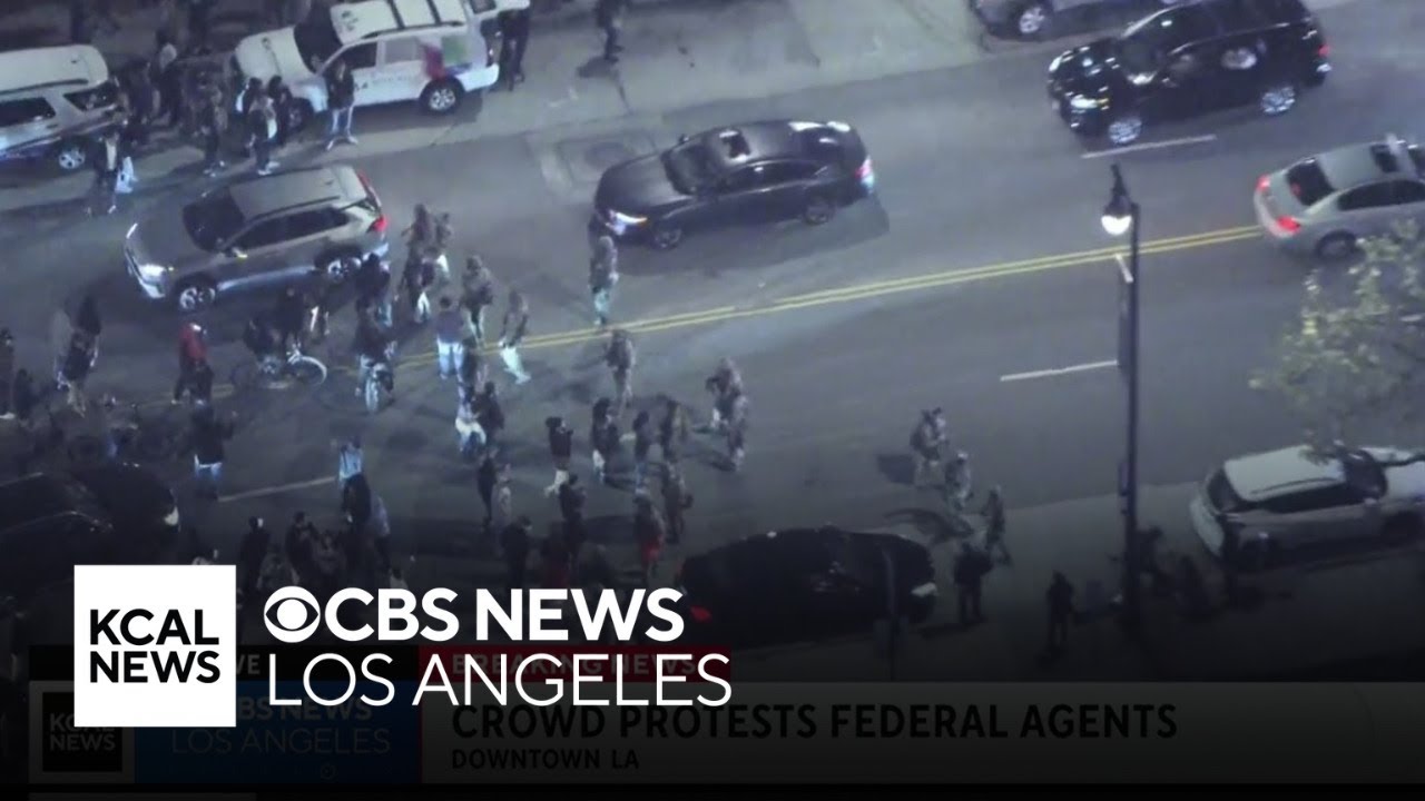 Protests continue through the night in downtown Los Angeles