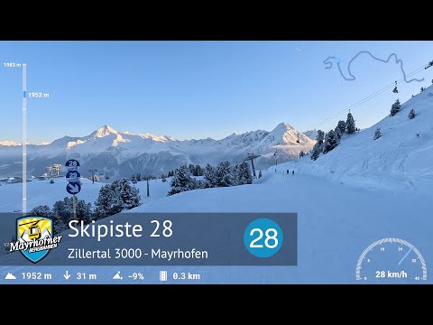 Skifahren Mayrhofen - Skipiste 28 - Familienabfahrt zur Kombibahn | Zillertal 3000 | Mit GPS Stats