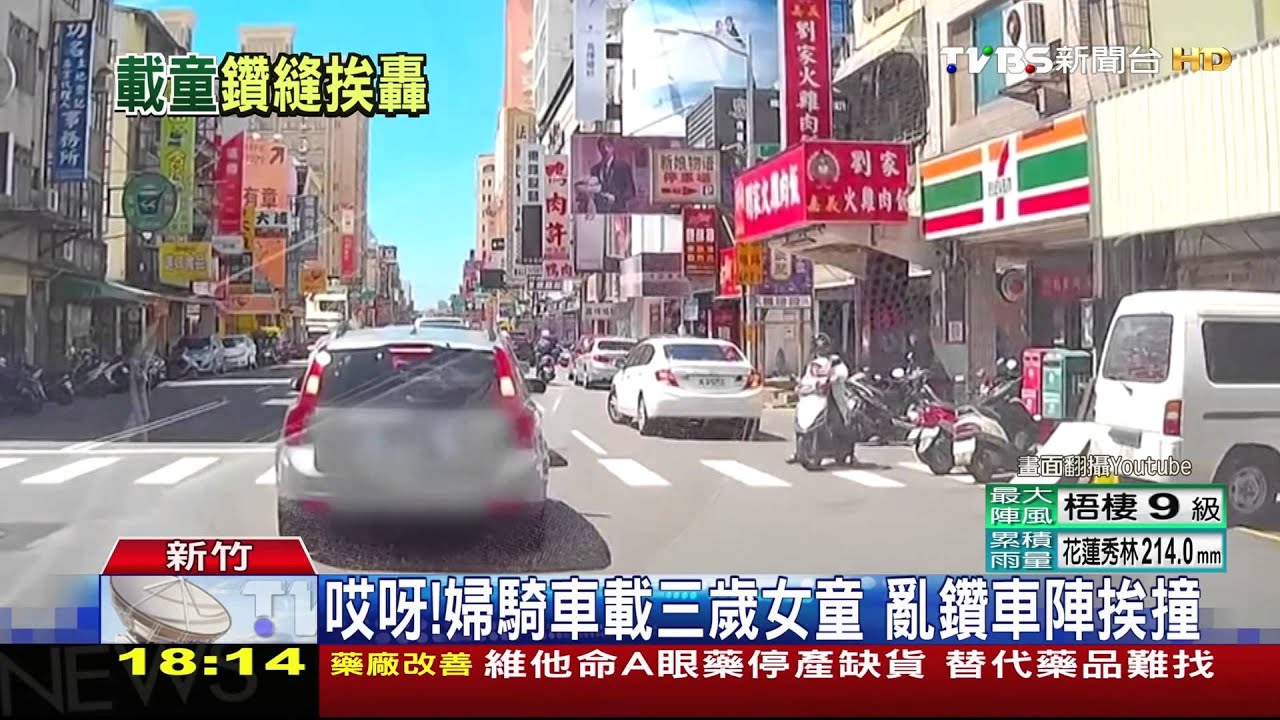 哎呀！婦騎車載3歲女童　亂鑽車陣挨撞