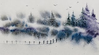 Magical Foggy Forest Watercolor | Relaxing Painting Process